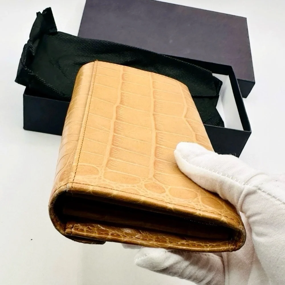 Barcos Vintage Wallet in Camel Croc Embossed Leather Original Box/Dust Bag